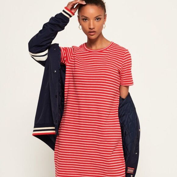 NWOT Superdry Edison Ottoman Sweater Shirt Dress XS Size 4 Red White Striped - Picture 2 of 7